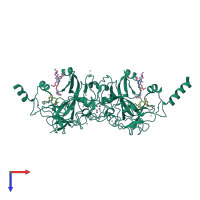 Homo dimeric assembly 1 of PDB entry 3rjw coloured by chemically distinct molecules, top view.