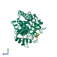 PDB entry 3rjy coloured by chain, side view.