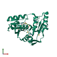 PDB entry 3rk0 coloured by chain, front view.