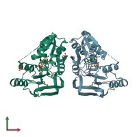 PDB entry 3rk1 coloured by chain, front view.