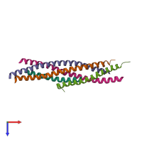 Hetero pentameric assembly 1 of PDB entry 3rk3 coloured by chemically distinct molecules, top view.
