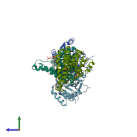 PDB entry 3rkr coloured by chain, side view.
