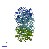 PDB entry 3rks coloured by chain, side view.