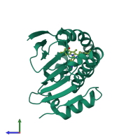 PDB entry 3rkz coloured by chain, side view.