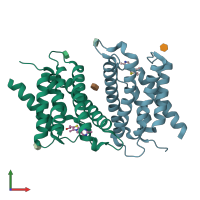 PDB entry 3rlb coloured by chain, front view.