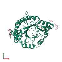 PDB entry 3rlg coloured by chain, front view.