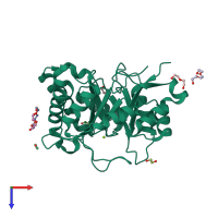 PDB entry 3rlg coloured by chain, top view.