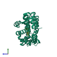 PDB entry 3rll coloured by chain, side view.