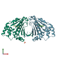PDB entry 3rlq coloured by chain, front view.