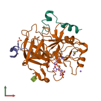 PDB entry 3rlw coloured by chain, front view.