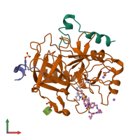 PDB entry 3rm0 coloured by chain, front view.