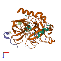 PDB entry 3rm2 coloured by chain, top view.