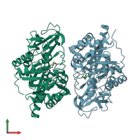 PDB entry 3rm4 coloured by chain, front view.