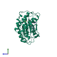 PDB entry 3rm6 coloured by chain, side view.