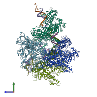 PDB entry 3rma coloured by chain, side view.