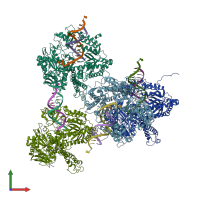 PDB entry 3rmc coloured by chain, front view.