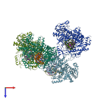 PDB entry 3rmc coloured by chain, top view.