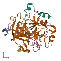 PDB entry 3rmo coloured by chain, front view.