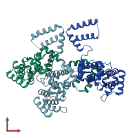 PDB entry 3rmr coloured by chain, front view.