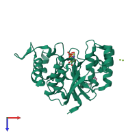 PDB entry 3rmv coloured by chain, top view.