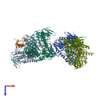 PDB entry 3rnm coloured by chain, top view.