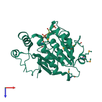 PDB entry 3rno coloured by chain, top view.