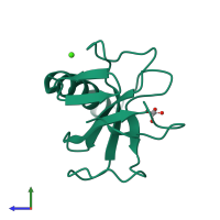 PDB entry 3rnt coloured by chain, side view.