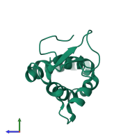 PDB entry 3rnv coloured by chain, side view.