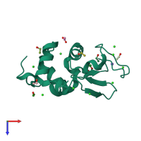 PDB entry 3rnx coloured by chain, top view.