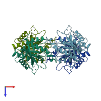 PDB entry 3rnz coloured by chain, top view.