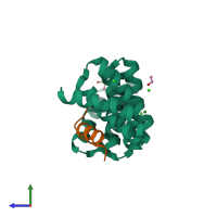 PDB entry 3ro3 coloured by chain, side view.