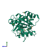 PDB entry 3ro7 coloured by chain, side view.