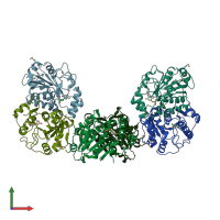 PDB entry 3roe coloured by chain, front view.