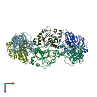 PDB entry 3roe coloured by chain, top view.