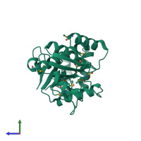 PDB entry 3rog coloured by chain, side view.