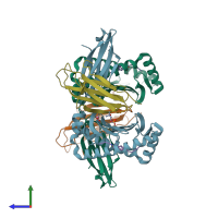 PDB entry 3rol coloured by chain, side view.