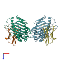 PDB entry 3rol coloured by chain, top view.
