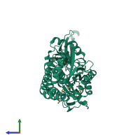 PDB entry 3ros coloured by chain, side view.