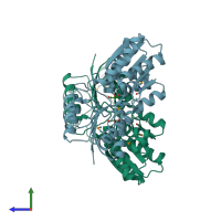 PDB entry 3rot coloured by chain, side view.