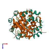 Hetero dodecameric assembly 1 of PDB entry 3rov coloured by chemically distinct molecules, top view.