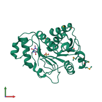 PDB entry 3rox coloured by chain, front view.