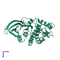 PDB entry 3roy coloured by chain, top view.