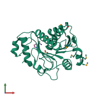 PDB entry 3roz coloured by chain, front view.