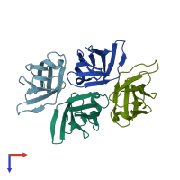 PDB entry 3rp1 coloured by chain, top view.