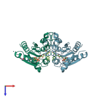 PDB entry 3rpe coloured by chain, top view.