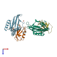 PDB entry 3rpf coloured by chain, top view.