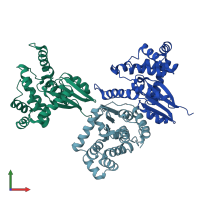 PDB entry 3rpp coloured by chain, front view.