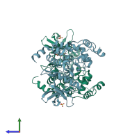 PDB entry 3rps coloured by chain, side view.