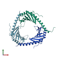 PDB entry 3rpx coloured by chain, front view.