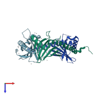 PDB entry 3rpx coloured by chain, top view.